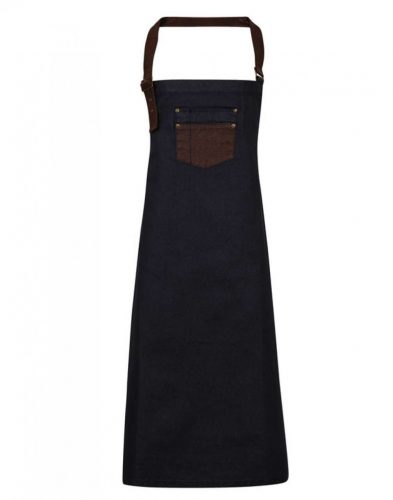 Premier PR136 'DIVISION' WAXED LOOK DENIM BIB APRON WITH FAUX LEATHER U