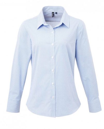 Premier PR320 WOMEN'S LONG SLEEVE GINGHAM MICROCHECK SHIRT XS