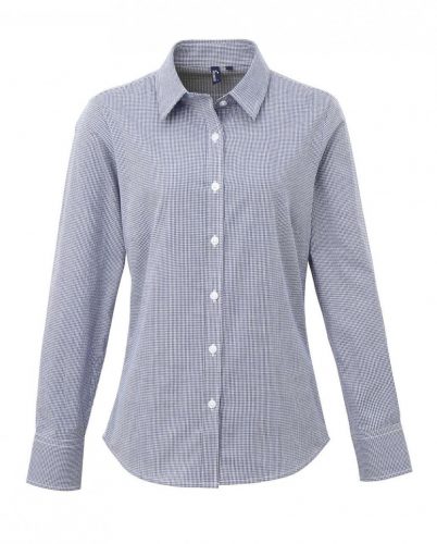 Premier PR320 WOMEN'S LONG SLEEVE GINGHAM MICROCHECK SHIRT XS